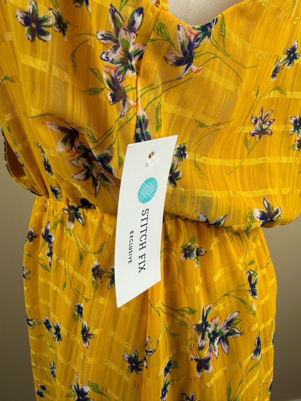Collective Concepts Remy Dress Stitch Fix L Yellow Blue Floral - Picture 3 of 5